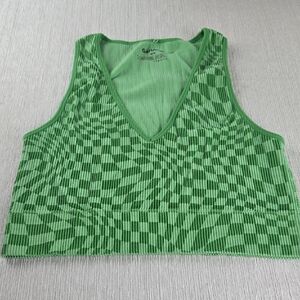 Garage Green Checkered Seamless V-Neck Ribbed Crop Tank Top Womens Size Medium